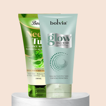 Bolvia Glow Face Wash and Neem Tulsi Face Wash, Combo Pack of 2, 100 ml Each