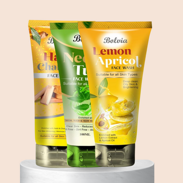 Bolvia Face Wash Combo Pack, Neem Tulsi, Lemon Apricot, Haldi Chandan, 100ml Each, Pack of 3