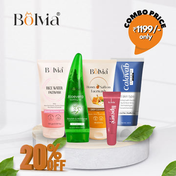 Bolvia Best Combo Pack, Rice Water Facewash, Aloe Vera Gel, Honey Safron Facewash, Lipcare, Calavab Lotion