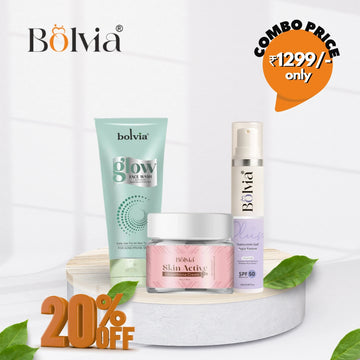 Bolvia Combo Pack of 3, Sunscreen Aqua Fusion, Skin Active Cream, Glow Facewash