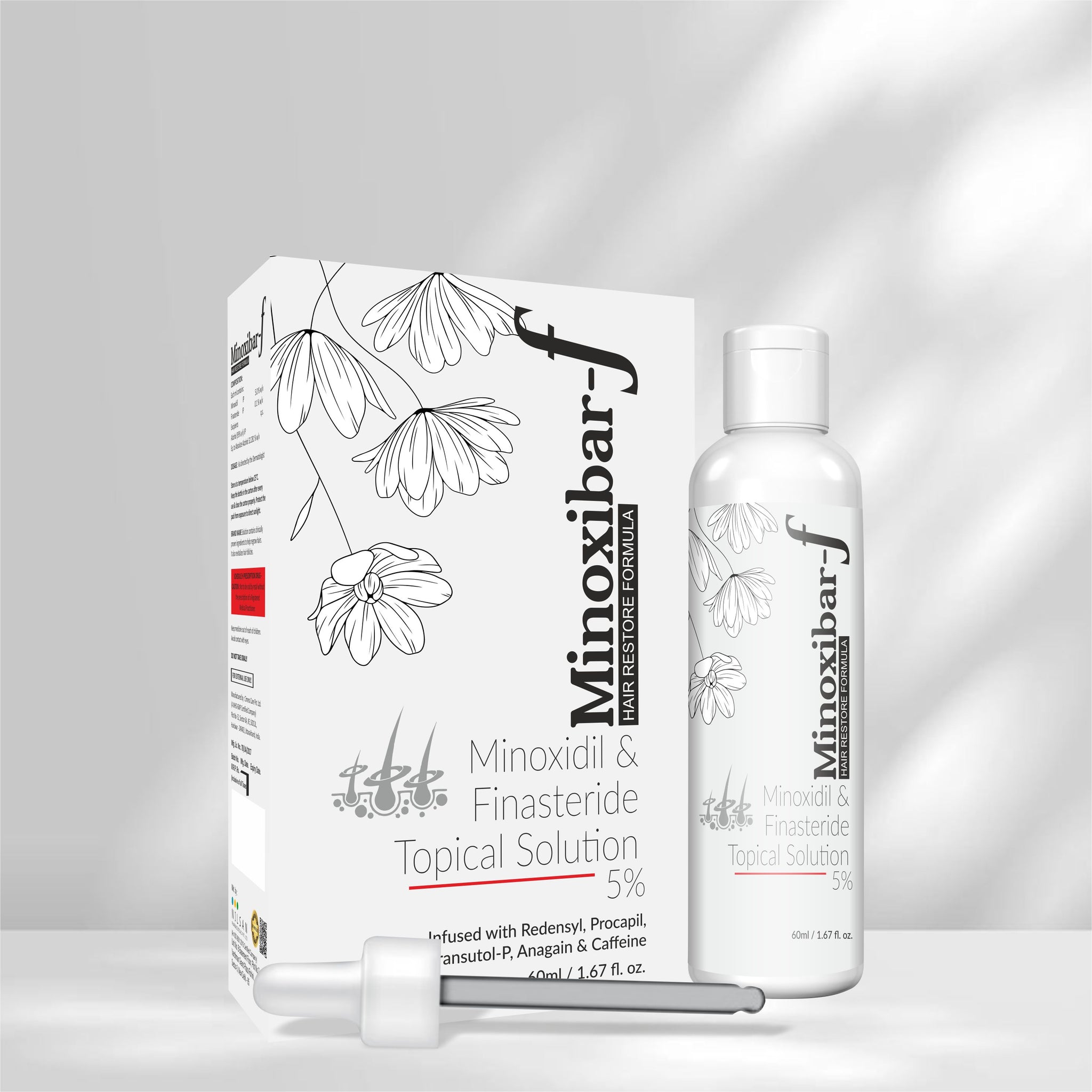 Minoxibar-F Hair Restore Topical Solution 5% | Minoxidil & Finasteride Formula with Redensyl, Procapil & Caffeine | Advanced Hair Regrowth Treatment – 60ml